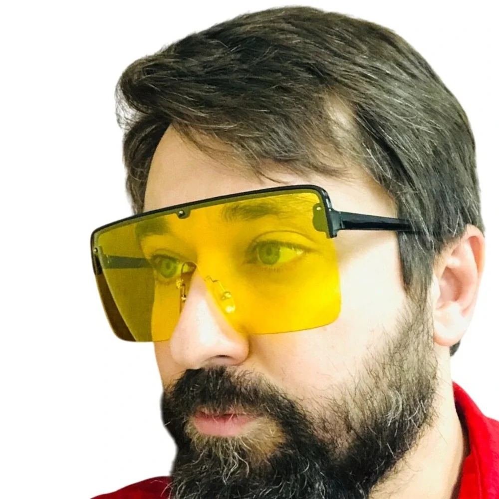 Sunglasses Men Women Yellow Lens Large Frame‎ Luxury Shades Fashion Style